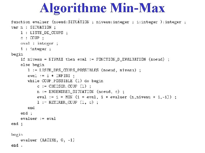 Algorithme Min-Max Version Nega. Max 