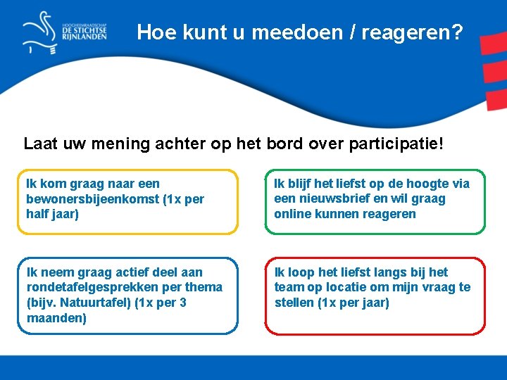 Hoe kunt u meedoen / reageren? Laat uw mening achter op het bord over