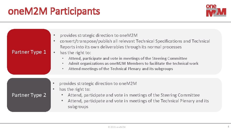 one. M 2 M Participants Partner Type 1 • provides strategic direction to one.