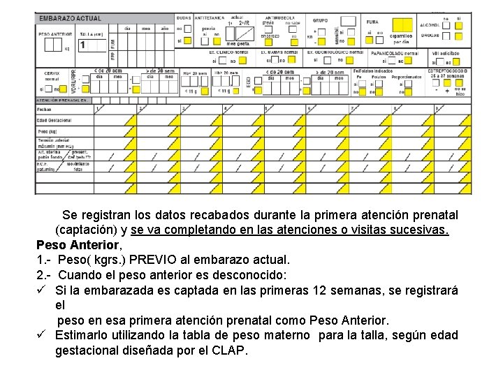 Se registran los datos recabados durante la primera atención prenatal (captación) y se va