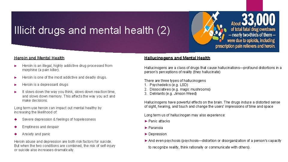 Illicit drugs and mental health (2) Heroin and Mental Health ► Heroin is an