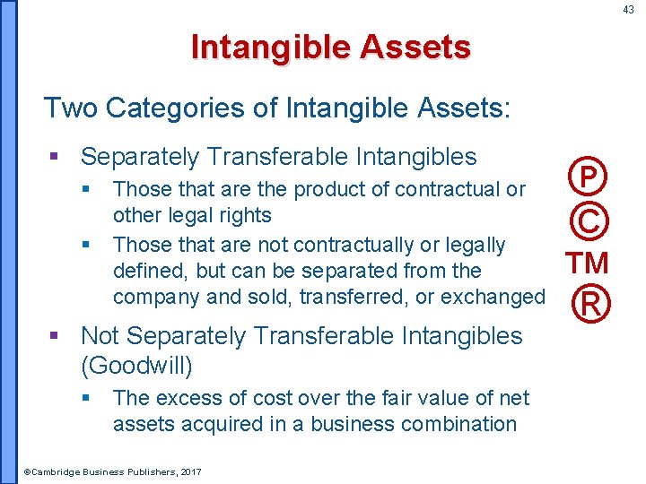 43 Intangible Assets Two Categories of Intangible Assets: § Separately Transferable Intangibles § §