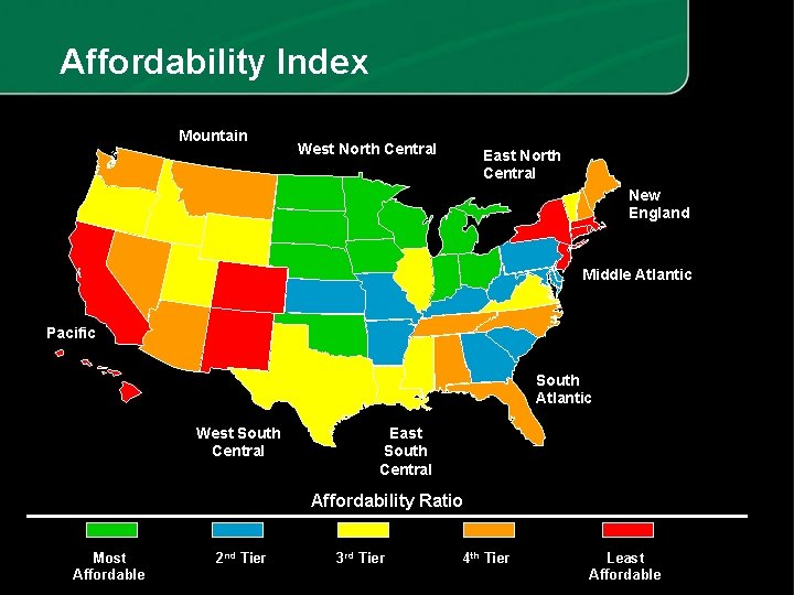 Affordability Index Mountain West North Central East North Central New England Middle Atlantic Pacific