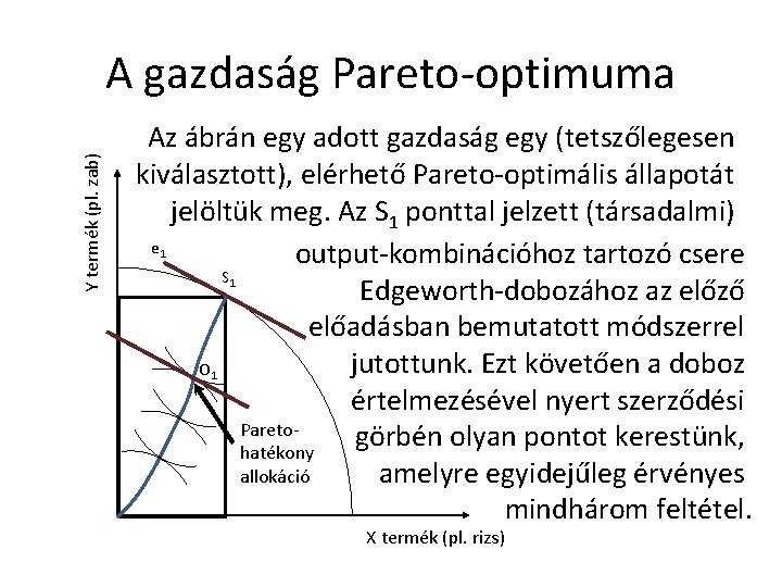 Y termék (pl. zab) A gazdaság Pareto-optimuma Az ábrán egy adott gazdaság egy (tetszőlegesen