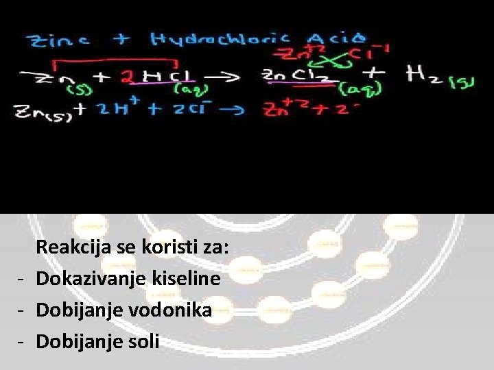 Reakcija se koristi za: - Dokazivanje kiseline - Dobijanje vodonika - Dobijanje soli 