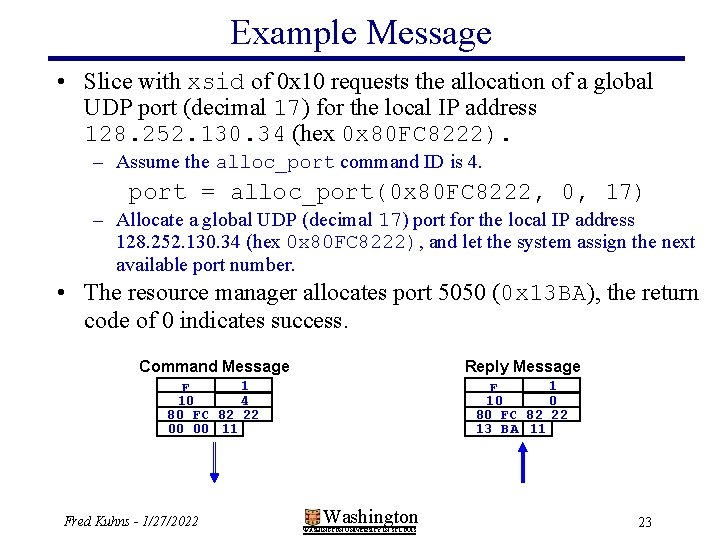 Example Message • Slice with xsid of 0 x 10 requests the allocation of