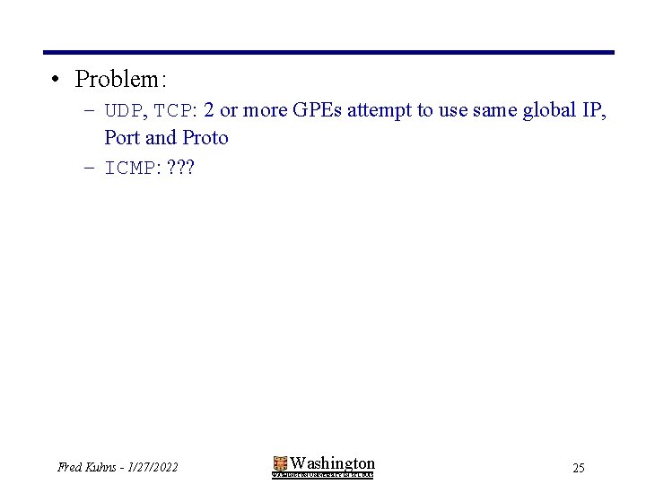  • Problem: – UDP, TCP: 2 or more GPEs attempt to use same