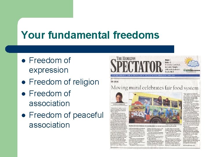 Your fundamental freedoms l l Freedom of expression Freedom of religion Freedom of association