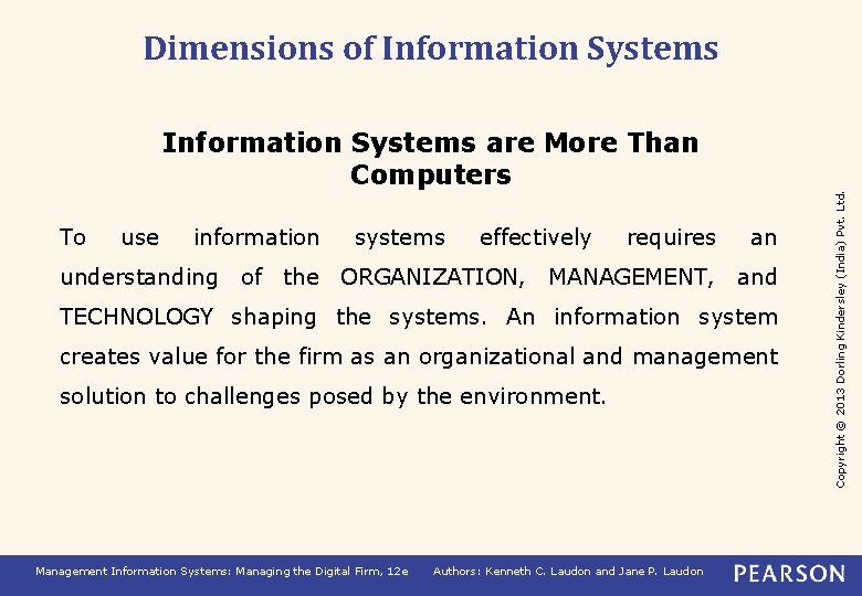 Dimensions of Information Systems To use information systems effectively requires an understanding of the