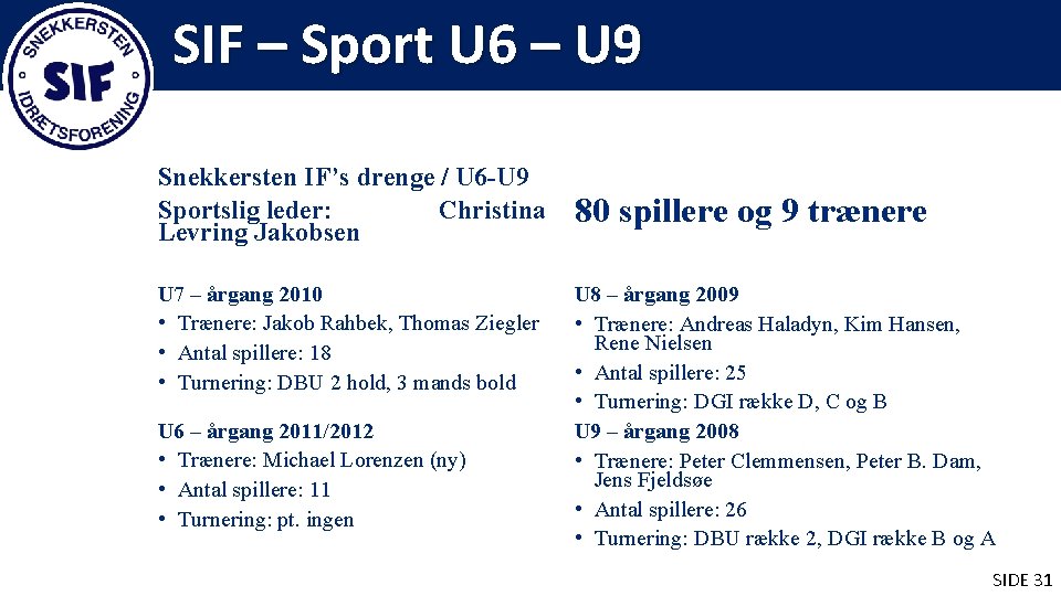 SIF – Sport U 6 – U 9 Snekkersten IF’s drenge / U 6