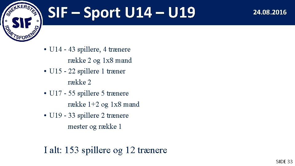 SIF – Sport U 14 – U 19 24. 08. 2016 • U 14