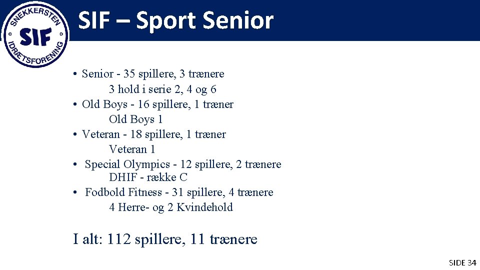 SIF – Sport Senior • Senior - 35 spillere, 3 trænere 3 hold i