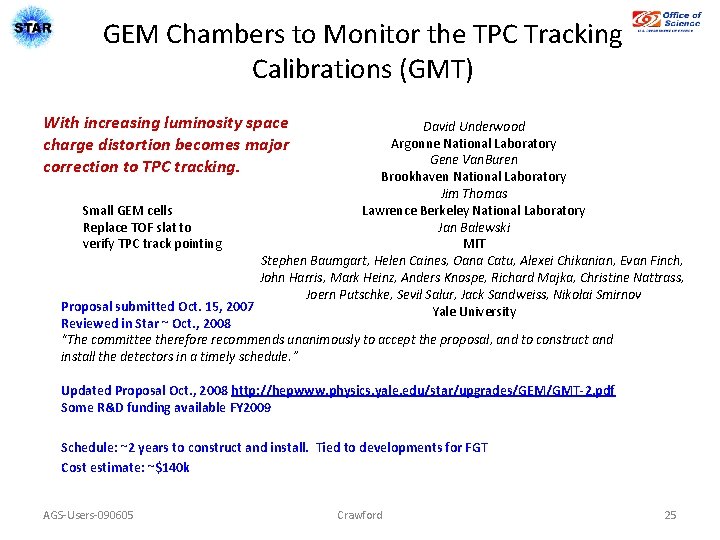 GEM Chambers to Monitor the TPC Tracking Calibrations (GMT) With increasing luminosity space charge