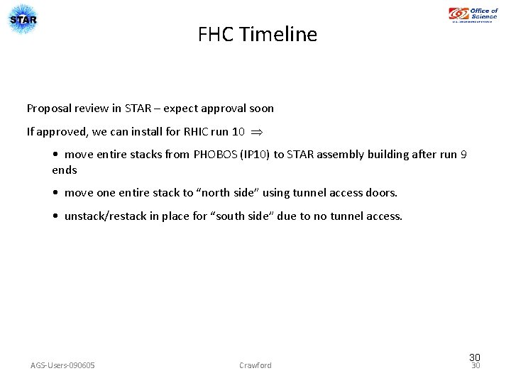 FHC Timeline Proposal review in STAR – expect approval soon If approved, we can