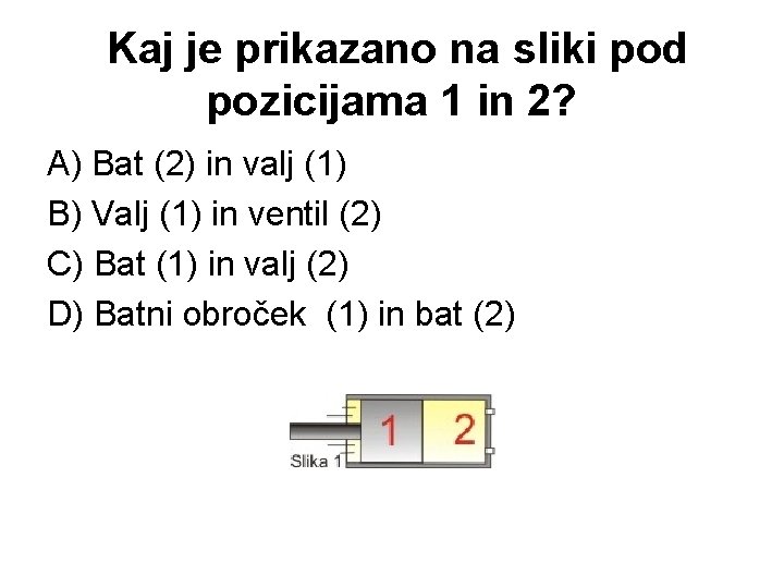 Kaj je prikazano na sliki pod pozicijama 1 in 2? A) Bat (2) in