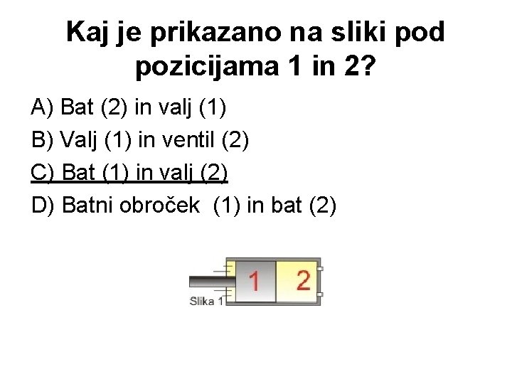 Kaj je prikazano na sliki pod pozicijama 1 in 2? A) Bat (2) in