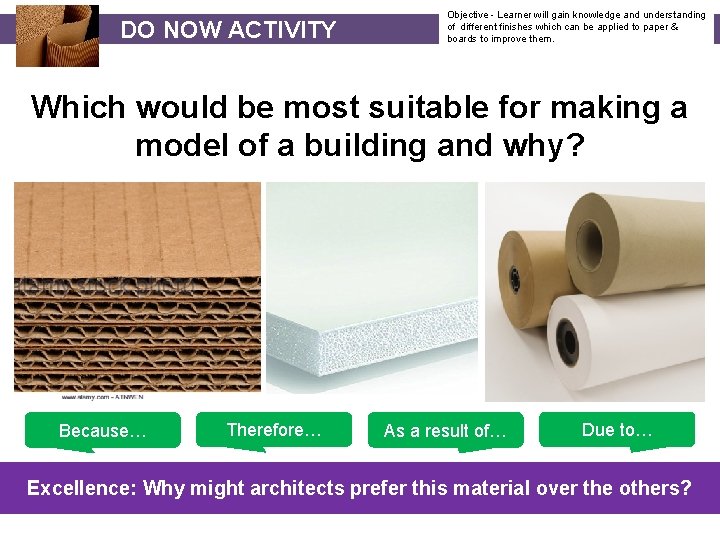 DO NOW ACTIVITY Objective - Learner will gain knowledge and understanding of different finishes