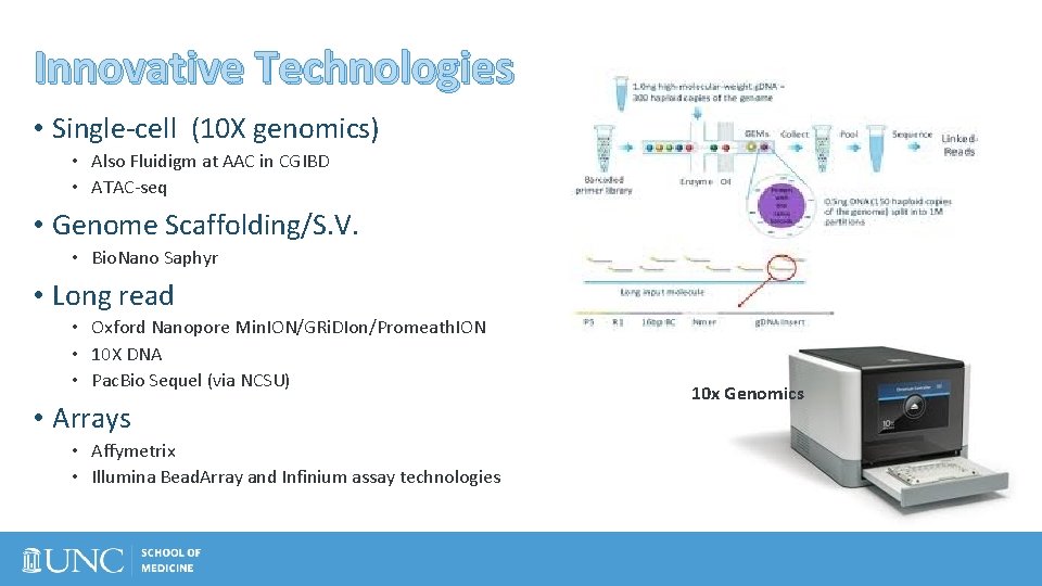 Innovative Technologies • Single-cell (10 X genomics) • Also Fluidigm at AAC in CGIBD