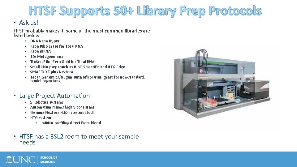 HTSF Supports 50+ Library Prep Protocols • Ask us! HTSF probably makes it, some