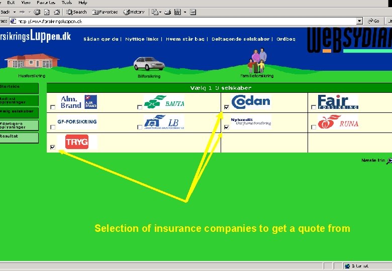 Selection of insurance companies to get a quote from 