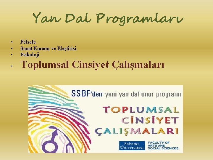 Yan Dal Programları • • • Felsefe Sanat Kuramı ve Eleştirisi Psikoloji • Toplumsal