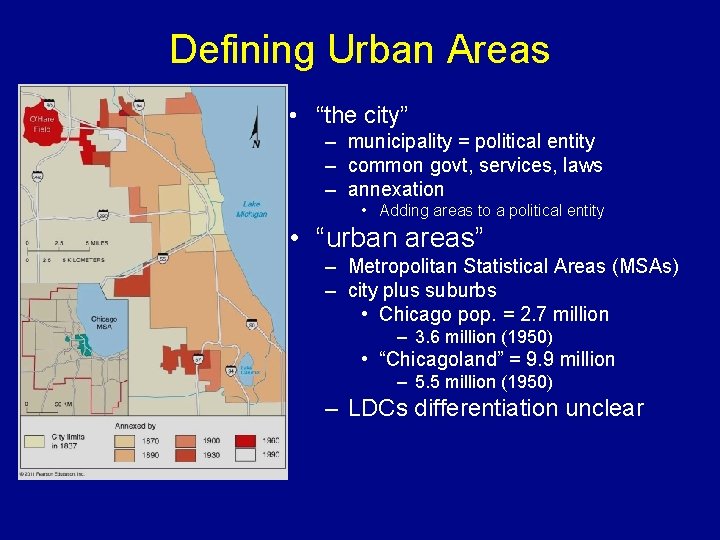 Defining Urban Areas • “the city” – municipality = political entity – common govt,