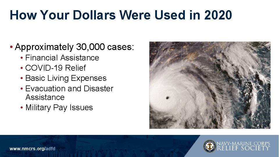 How Your Dollars Were Used in 2020 • Approximately 30, 000 cases: • Financial