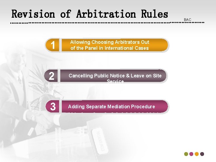 Revision of Arbitration Rules 1 2 3 Allowing Choosing Arbitrators Out of the Panel