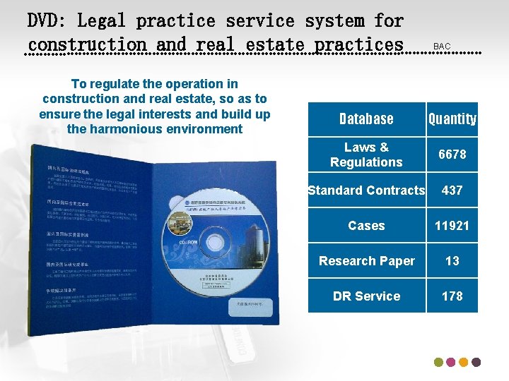 DVD: Legal practice service system for construction and real estate practices To regulate the