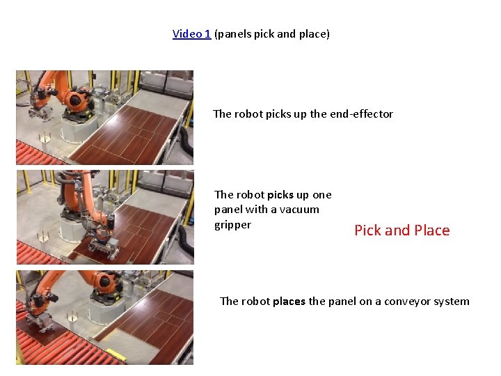 Video 1 (panels pick and place) The robot picks up the end-effector The robot