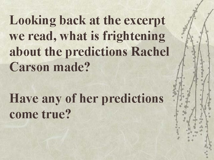 Looking back at the excerpt we read, what is frightening about the predictions Rachel