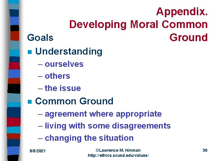 Appendix. Developing Moral Common Ground Goals n Understanding – ourselves – others – the