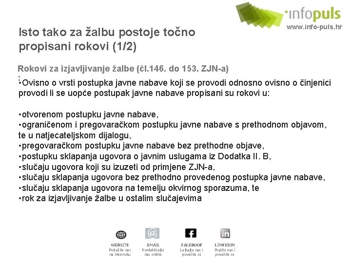 www. info-puls. hr Isto tako za žalbu postoje točno propisani rokovi (1/2) Rokovi za
