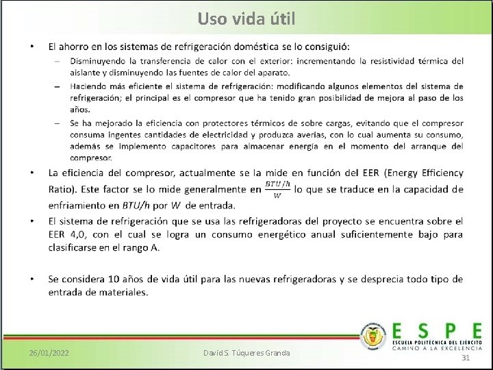 Uso vida útil • 26/01/2022 David S. Túqueres Granda 31 