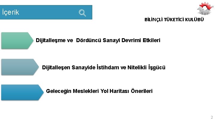 İçerik BİLİNÇLİ TÜKETİCİ KULÜBÜ Dijitalleşme ve Dördüncü Sanayi Devrimi Etkileri Dijitalleşen Sanayide İstihdam ve