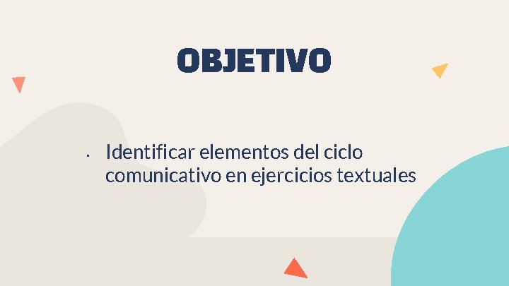 OBJETIVO • Identificar elementos del ciclo comunicativo en ejercicios textuales 
