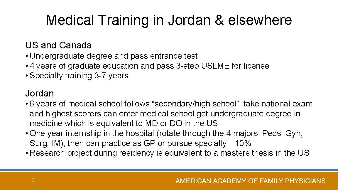 Medical Training in Jordan & elsewhere US and Canada • Undergraduate degree and pass