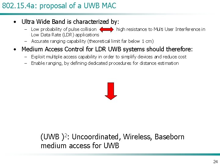 802. 15. 4 a: proposal of a UWB MAC • Ultra Wide Band is
