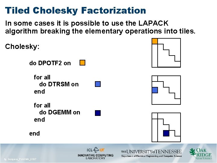 Tiled Cholesky Factorization In some cases it is possible to use the LAPACK algorithm Tiled Cholesky Factorization In some cases it is possible to use the LAPACK algorithm