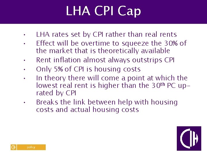 LHA CPI Cap • • • LHA rates set by CPI rather than real