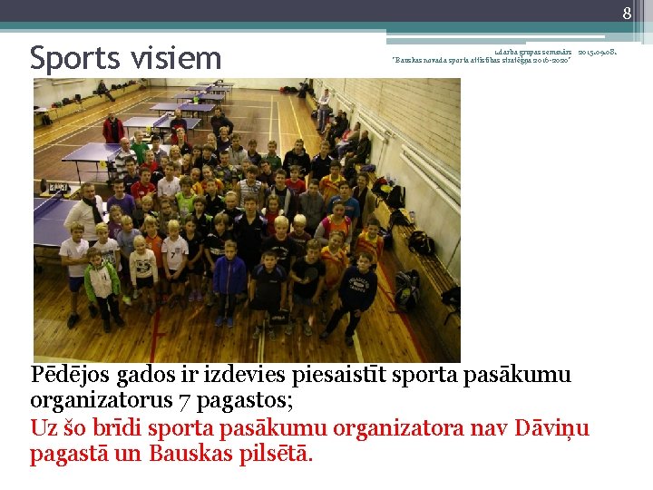 8 Sports visiem 1. darba grupas seminārs 2015. 09. 08. "Bauskas novada sporta attīstības