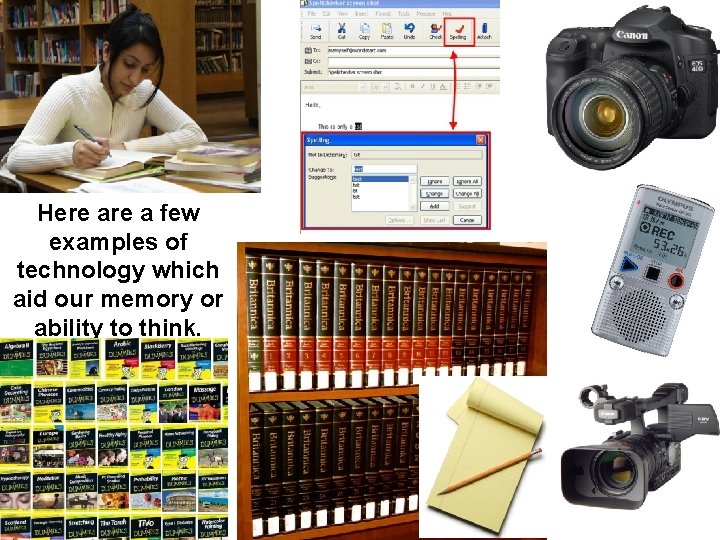 Here a few examples of technology which aid our memory or ability to think. Here a few examples of technology which aid our memory or ability to think.