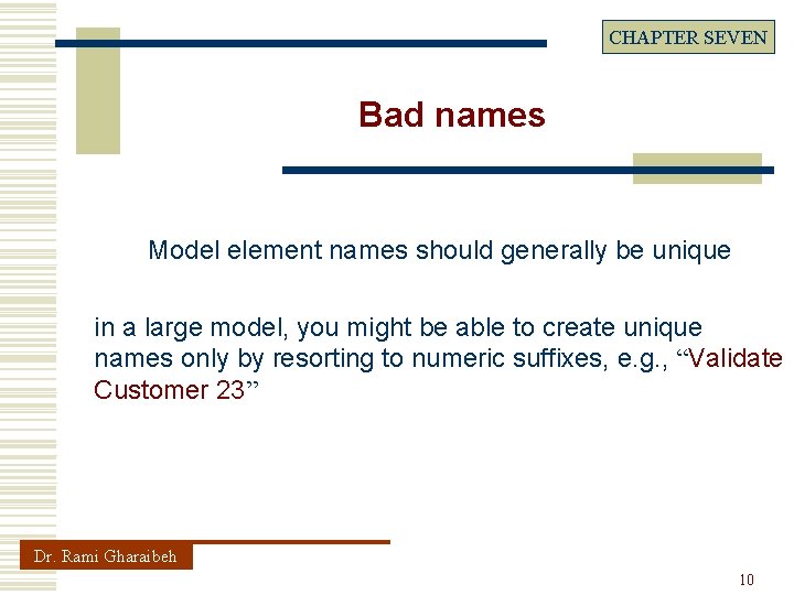CHAPTER SEVEN Bad names Model element names should generally be unique in a large