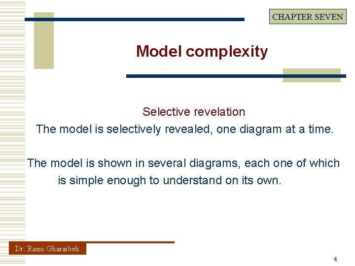 CHAPTER SEVEN Model complexity Selective revelation The model is selectively revealed, one diagram at
