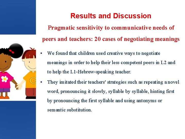 Results and Discussion Pragmatic sensitivity to communicative needs of peers and teachers: 20 cases
