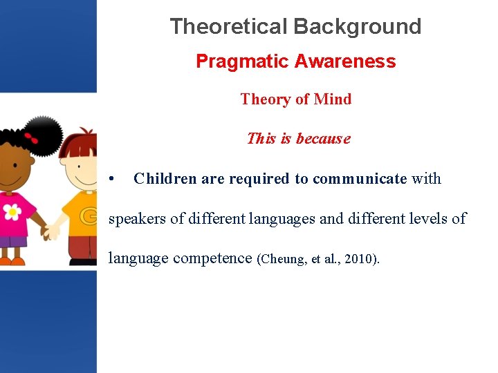 Theoretical Background Pragmatic Awareness Theory of Mind This is because • Children are required