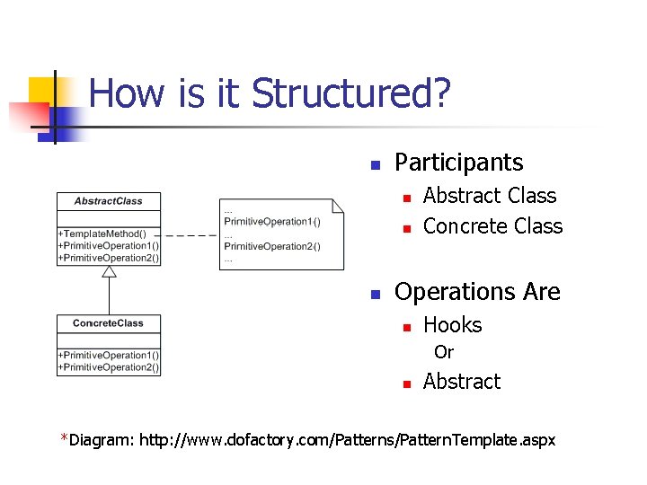 How is it Structured? n Participants n n n Abstract Class Concrete Class Operations