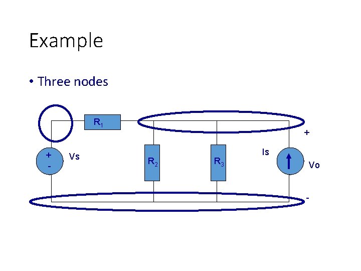 Example • Three nodes R 1 + - Vs + R 2 R 3 Example • Three nodes R 1 + - Vs + R 2 R 3