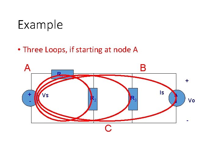 Example • Three Loops, if starting at node A A + - B R Example • Three Loops, if starting at node A A + - B R