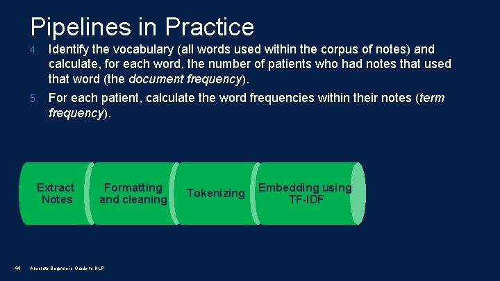 Pipelines in Practice 4. Identify the vocabulary (all words used within the corpus of
